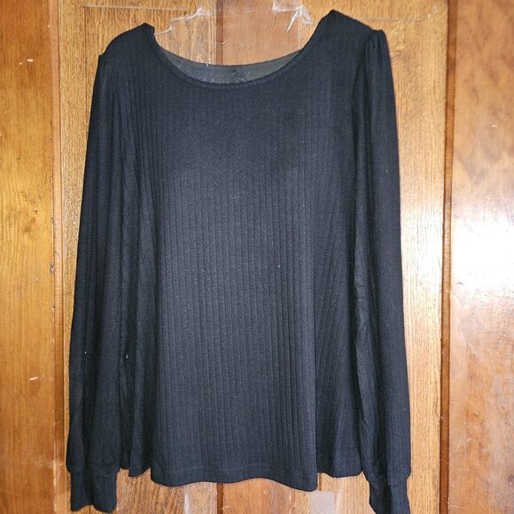 New Women’s Small Black Ribbed Long‑Sleeve Top | Stretchy Casual Basic Tee - Picture 1 of 6